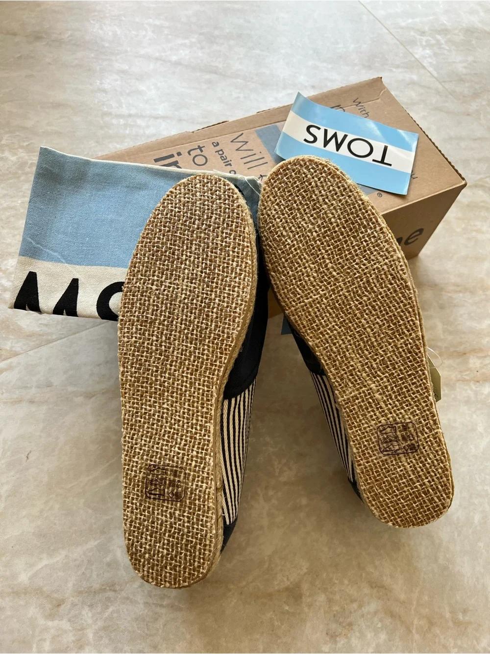 TOMS Navy Canvas Slip-On with Striped Heel